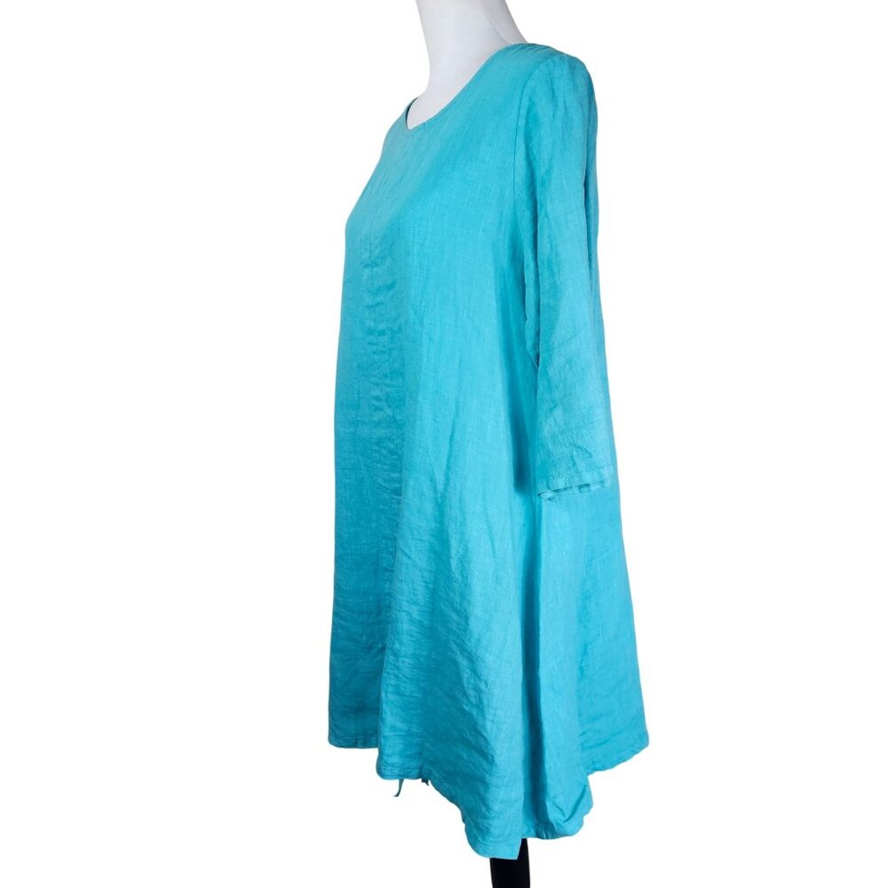 Bryn Walker Oversized‎ Linen Tunic M Turquoise Coastal Artsy Pocket Lagenlook - Picture 2 of 14